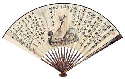 邓春澍 张补园 庚辰（1880年）作 佛像 书法 成扇